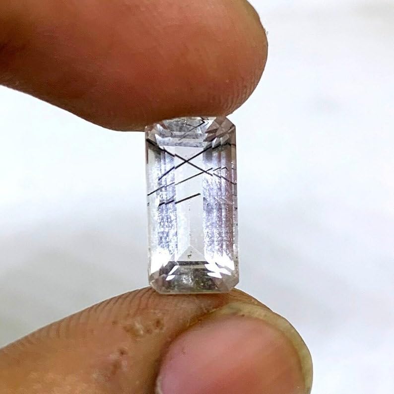 Quartz rutile noir naturel rectangle à facettes 12x6x5mm pour pendentif et bague DIY