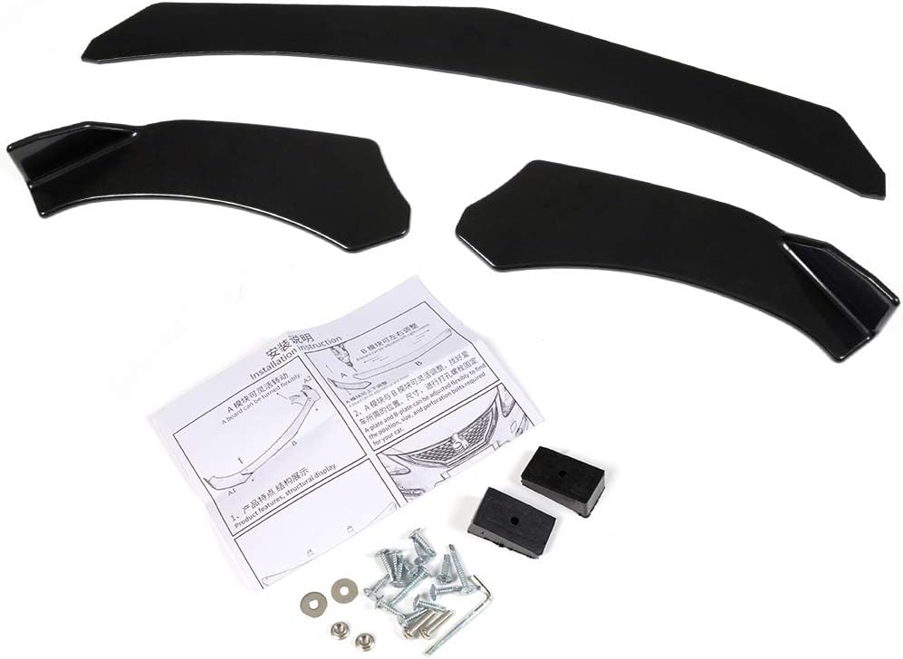 GRAND ORANGE Universal Front Bumper Chin Lip Spoiler Splitter Wing Body Kit Pointed Tip Style Glossy Black PP