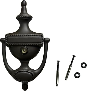 QCAA Solid Brass Door Knocker, Victorian Rope Type, 7-3/8", with 160 Degree Glass Len Door Viewer (UL Listed), ORB (Oil Rubbed Bronze, US10B), 1 Pack, Made in Taiwan