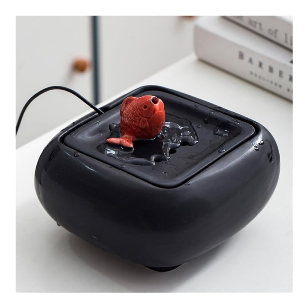 Fontaine d'intérieur poisson rouge en céramique noire pour bureau