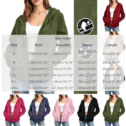 BUERCWS Women's Waterproof Raincoat Lightweight Hooded Rain Jacket Drawstring Windbreaker with Pockets for Outdoor womens rain jacket with hood Army Green S - image 5