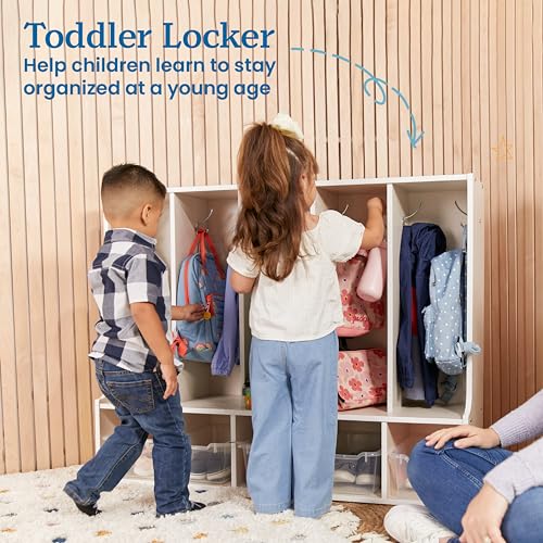 Image of ECR4Kids Streamline 5-Section Toddler Coat Locker with Bench, Classroom Furniture, White Wash