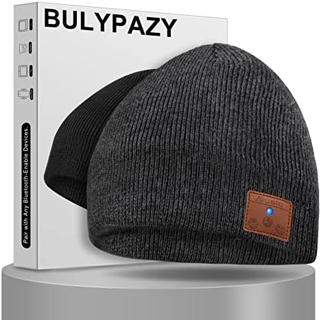 BULYPAZY Bluetooth Beanie Hat for Men Women, Bluetooth 5.0 Winter Knitted Beanie Music Hat Built-in Headphones and HD Speakers, Double Fleece Lined, Valentines Day Unique Gifts for Him/Her
