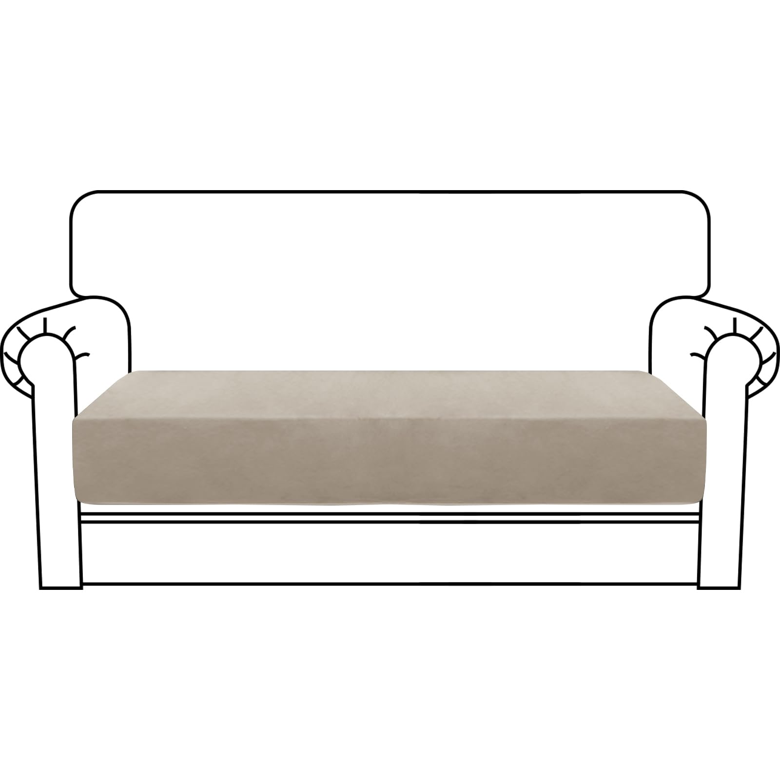 MAXIJIN Velvet Stretch Couch Cushion Covers Soft Loveseat Cushion Cover Replacement Sofa Seat Cushion Slipcovers RV Protector with Elastic Bottom (1 Piece Loveseat Cushion Cover, Khaki)