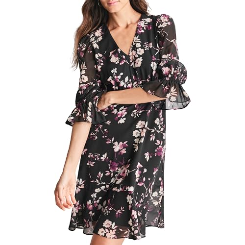 Image of DKNY Women's V-Neck Balloon Sleeve with Ruffle Hem