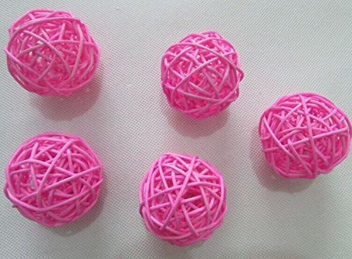 USFEEL 10pcs Handmade Wicker Rattan Balls, Garden, Wedding, Party Decorative Crafts, Vase Fillers, Rabbits, Parrot, Bird Toys (5CM, 19# Pink)
