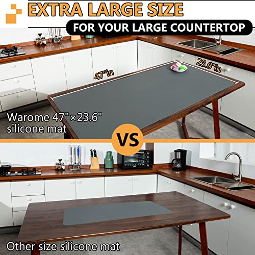 Warome Silicone Mat, 47"X 23.6" Silicone Mats For Kitchen Counter, Nonslip Heat Resistant Mat, Extra Large Kitchen Counter Mat, Waterproof Countertop Protector For Placemat/Craft Mat, No Creases-Gray #TOP1
