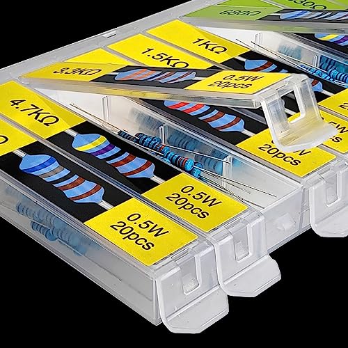 Eeeee 1/2W 30 Values 600Pcs Individual Compartment 1 Ohm-1M Ohm With 1% Metal Film Resistor Assortment Kit And Electrical Industrial Assorted Set K Ohm Pack For Led Lights Arduino Raspberry Pi #TOP1