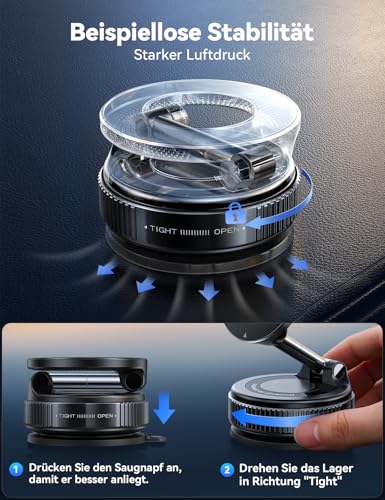 JOYROOM Vakuum Handyhalterung Auto Magnet – 2025 Magsafe Autohalterung [24 XN55 Magneten & Stärkster Gel ] 360° Verstellbar Metallarm Handyhalterung Auto Saugnapf für iPhone 17 16 15 14 13 12