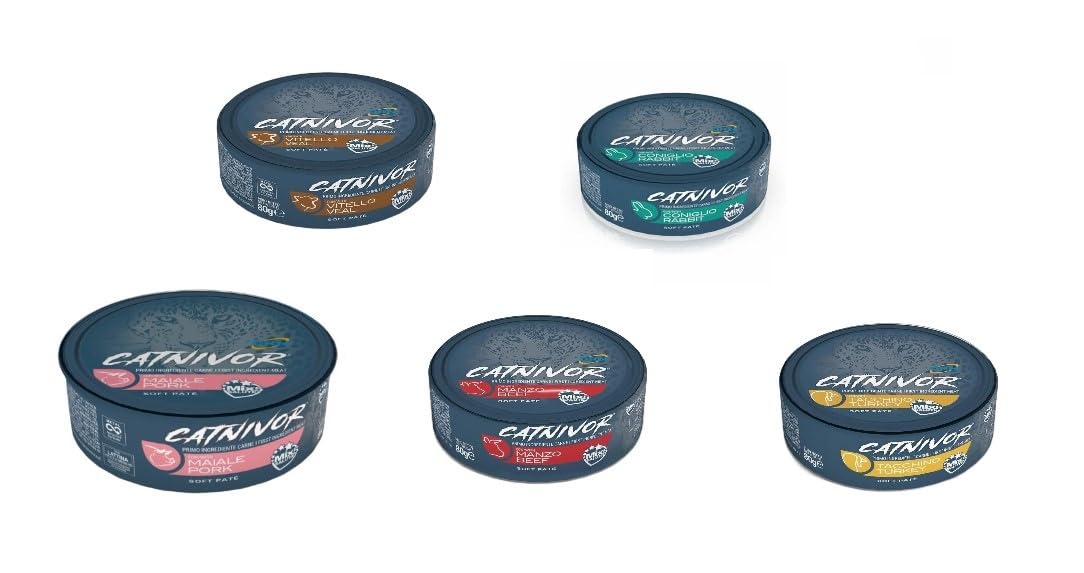 Catnivor Cibo Alimento Umido Per Gatto Gatti Cat 24 LATTINE ASSORTITE DA 80g CADAUNO (Gusti in base alla disponibilità)