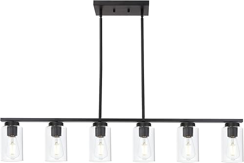 Miniatura 8 de TODOLUZ Lámparas colgantes negras con pantallas de vidrio transparente, 4 luces linares de isla de cocina para granja, comedor, cocina, mesa de