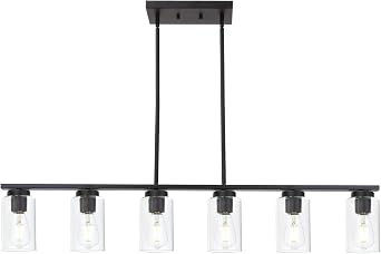 TODOLUZ Black 6-Lights Kitchen Island Light with Clear Glass Shades, Farmhouse Hanging Pendant Light Fixture for Farmhouse Dining Room Living Room