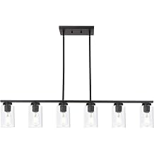 TODOLUZ Black 6-Lights Kitchen Island Light with Clear Glass Shades, Farmhouse Hanging Pendant Light Fixture for Farmhouse Dining Room Living Room