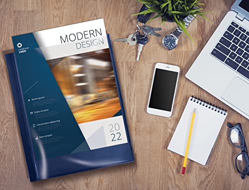 Livro de apresentação encadernado com 24 bolsos, azul, capa frontal transparente, 48 páginas proteto