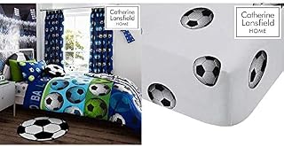 Catherine Lansfield Kids Football Duvet Cover Set, Blue, Single & Lansfield Football Easy Care Single Fitted Sheet Multi