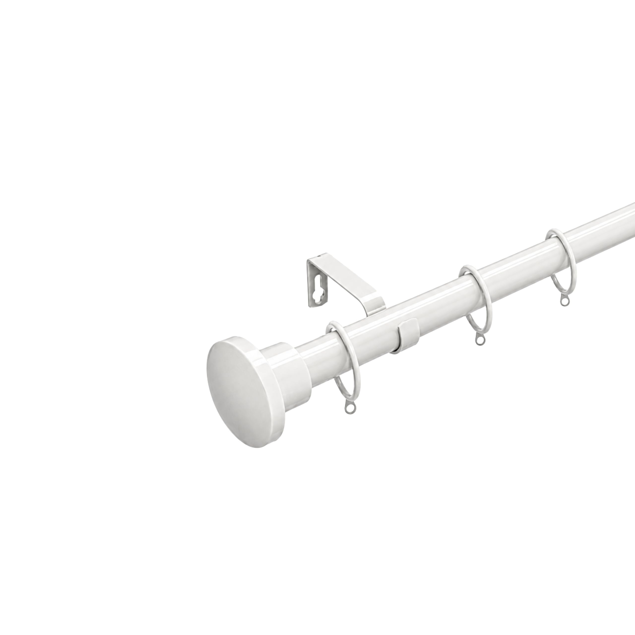 Lister Cartwright 28mm White Adjustable Extendable Metal Curtain Pole Set Rings with Disc Stopper Finial Easy fit to Outdoor, Bedroom, Living Room (70-120 cm) — image 1