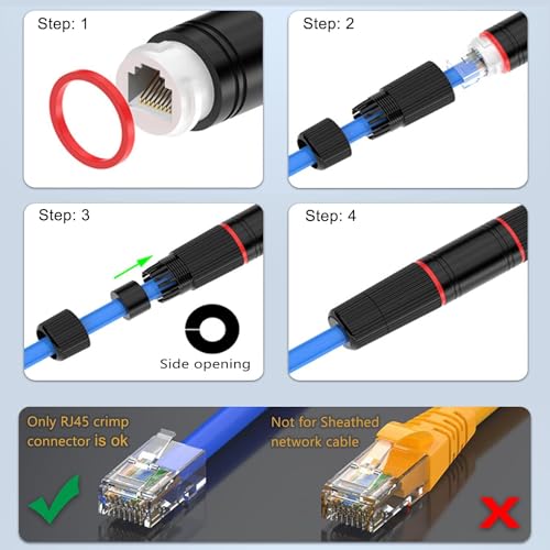 Image of TAAPSEE RJ45 Waterproof Connector, Lan Cable Joiner Shielded for CAT5 /5e /6 /8P8C Female to Female ethernet Coupler LAN Adapter Extender Double Head Outdoor, Black (10, PACK)