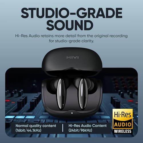 Image of Mivi SuperPods Studio ANC TWS Ear Buds Wireless, 38dB Quad Mic Noise Cancellation, Hi-Res Audio with LDAC, 3D Soundstage, Up to 60H Playback, Bluetooth True Wireless Earbuds