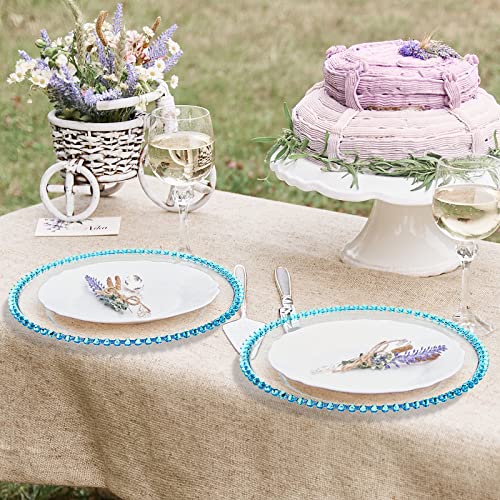 18 Pcs Clear Charger Plates With Beaded Rim 13 Inch Plastic Round Charger Plates Bulk Acrylic Round Dinner Plate Chargers Decorative Plates For Home Kitchen Party Wedding Tabletop Decor (Bright Blue) #TOP6