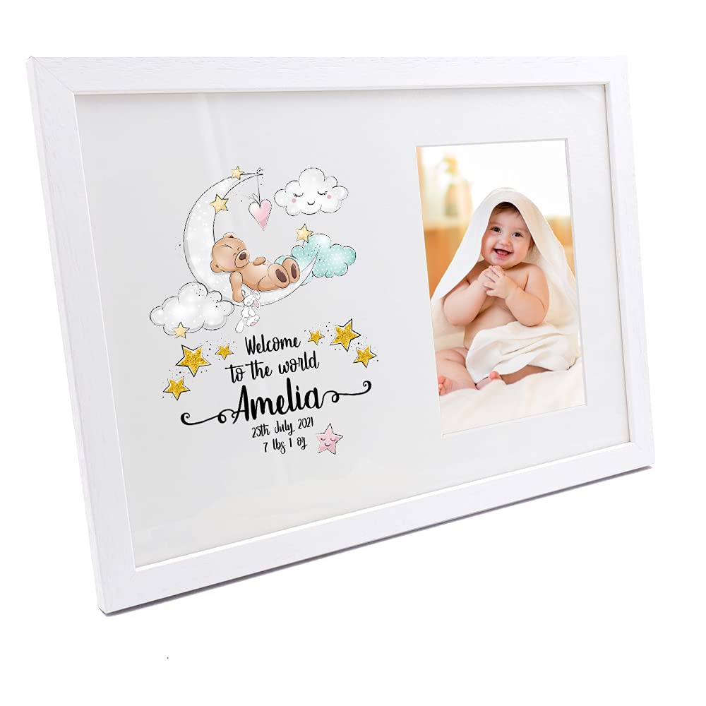 Ukgiftstoreonline White Personalised Baby Welcome To The World Photo Frame