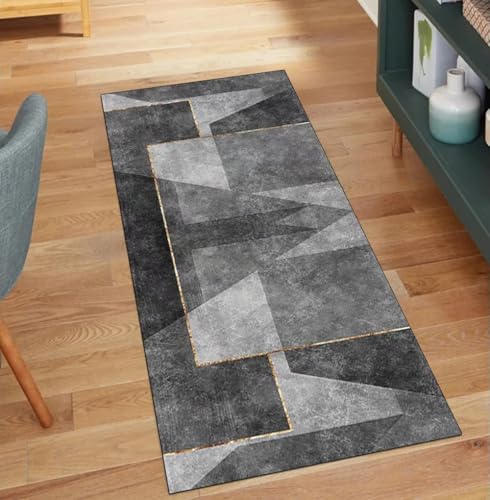 Alfombra de pasillo gris contra resbalones lavable moderna 2