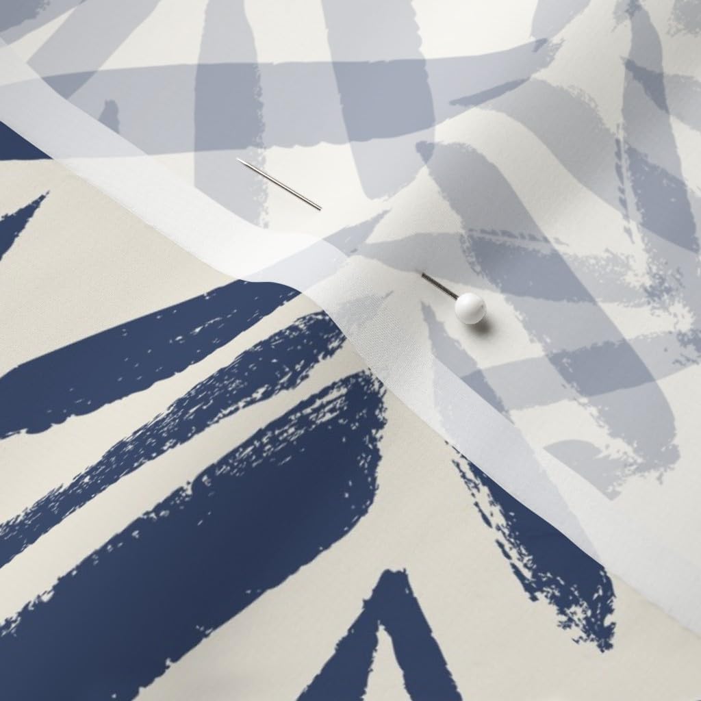 Spoonflower Fabric - Brush Leaves Navy Cream Botanical Texture Midnight Blue Printed on Chiffon Fabric by The Yard - Sewing Fashion Apparel Dresses Home Decor