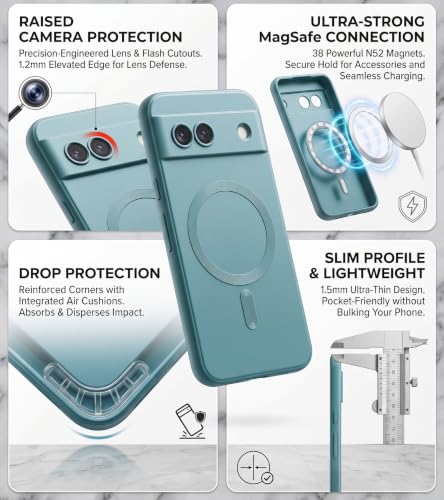 Image of amazon basics Premium Mag-Safe Case for Google Pixel 8A | Shockproof & Anti-Scratch Cover | Soft Silicone with Wireless Charging | Camera Lens Guard - Blue
