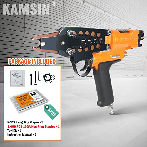 Kamsin K-Sc7E 15 Gauge Pneumatic Hog Ring Gun 3/4-Inch Crown Long Nose Air Power C Ring Gun, 7-8Mm Closure Diameter Hog Ring Stapler, C Ring Stapler Fencing Tool For Spring Mattress, Cages, Car Seat #TOP2