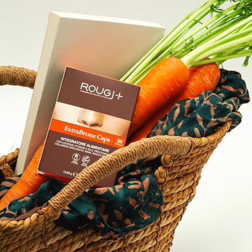 Rougj Betakaroten kapsułki do mocnej opalenizny - suplementy do opalania z witaminą A - Suplement do opalania 90 kapsułek, jedna dziennie ExtraBronz Caps - Wyprodukowano we Włoszech