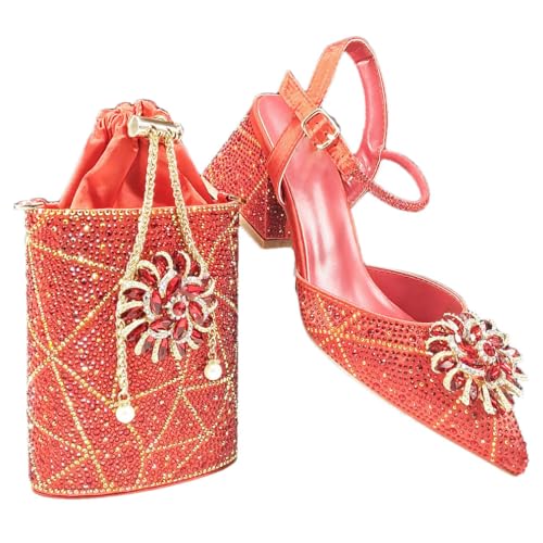 Ensemble escarpins bout pointu strass et sac de créateur rouge 44 EU