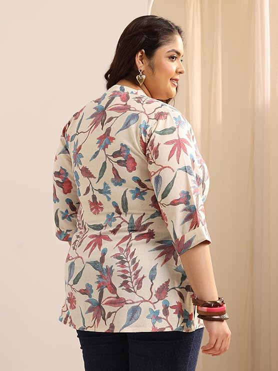 Image of Plus Size Printed Cotton Straight Kurti for Women