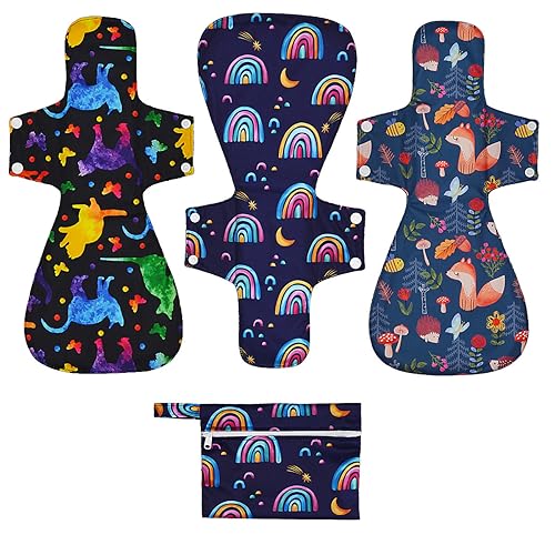 Image of 4 Pack Reusable Menstrual Pads, 16 Inch, Unscented Washable Overnight Absorbency