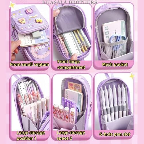 Image of M2K HUB Stylish Pencil Case 6 Layer with 3 Compartment Large Capacity Pen Pencil Pouch Multifunctional Pouch for School Stationary Gift for Child (Pencil Pouch Purple)