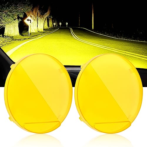Auxbeam 7 Inch Offroad Light Cover, Amber Round Protective Covers Yellow Plastic Polycarbonate Lens for Off Road Driving Fog LED Cube Pod Lights Bumper Roof Lights 7 Inch-Yellow