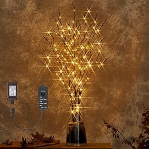 LITBLOOM Lighted Brown Willow Branches 30IN 150 LED Plug in with Timer and Dimmer Tree Branch Lights with Warm White…