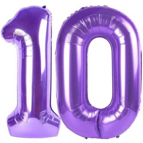Image of Purple Number 10 Balloon 40 Inch, 10th Birthday Party Decorations, Giant 10 Foil Balloon for Party Supplies