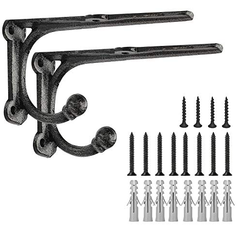Par de Soportes de Estantería de Hierro Fundido con Ganchos, ChasBete Soportes para Estantes Rústico de 15 * 8,5 cm, Carga 90 kg