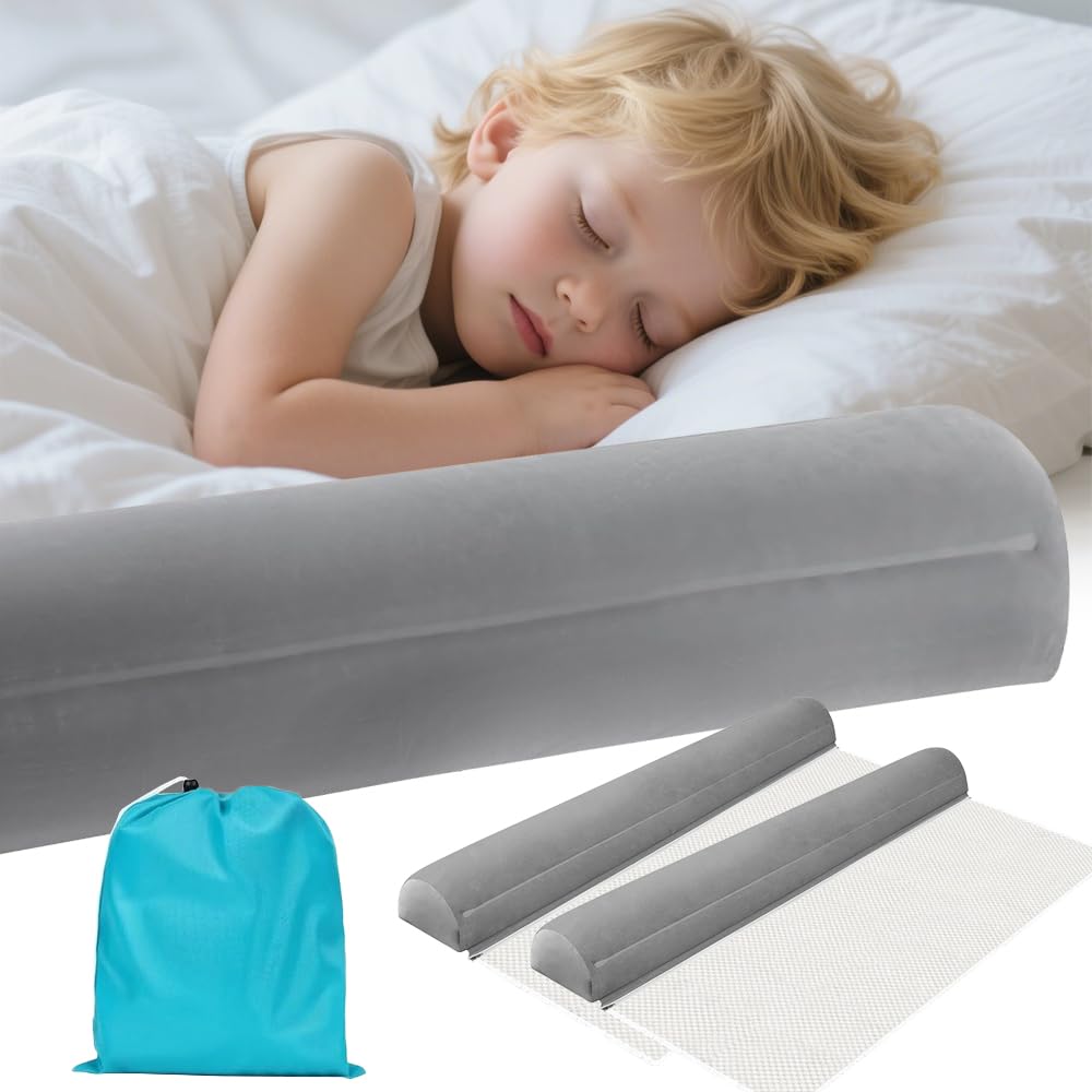 Jonuin 2 Pcs Inflatable Bed Rails for Toddlers, Portable Toddler Bed Bumper with Storage Bag, Inflatable Travel Bed Guard, Blow-Up Bed Rail for Home & Travel, Fits Twin, Full, Queen & King Beds
