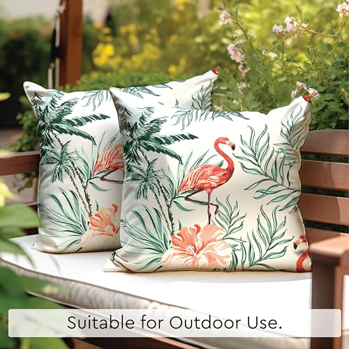 Image of Encasa XO Polyester Spring Printed Cushion Covers, No Inserts, Pack of 2 | Flamingo, 20 inchx20 inch | 300 TC Twill Fabric | Digital Botanical Print | Double Sided Pattern | Concealed Zipper