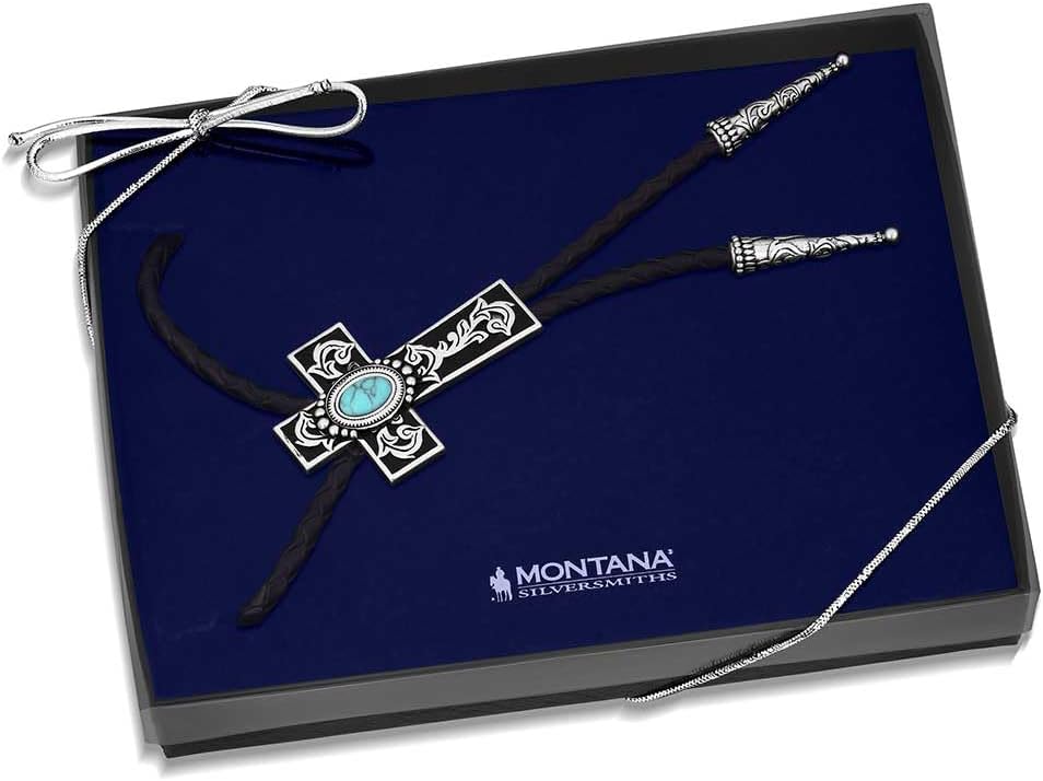 Montana Silversmiths Western Lifestyle Braided Leather Cord Silver Finished Arrow Pointed Tips Southwestern Style Bolo Tie