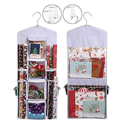 Wrapping Paper Storage Holder Double-Sided Hanging Gift Bag and Gift Wrap Organizer （Original White）