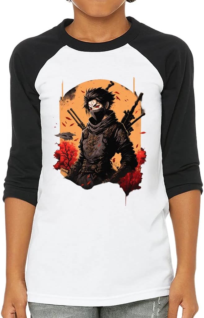 Ninja Graphic Kids' Baseball T-Shirt - Bright 3/4 Sleeve T-Shirt - Art Baseball Tee