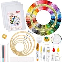 Pllieay Stickerei Set, Embroidery Kit mit Anleitung, 5 Bambus-Stickrollen, 100 Stickgarn, 3 Aida-Tücher und Kreuzstich-Werkzeug-Set zum Nähen, Sticken Set Erwachsene