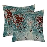 WFLOSUNVE Farmhouse Faux Cowhide Decorative Throw Pillow Covers 18"x 18" Set of 2, Soft Flannel Rust