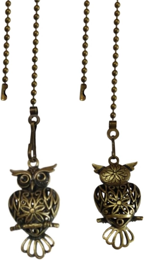 Vintage Owl Ceiling Fan Pull Chain Decorative Fan String Pulls Charm Extension 12 Inches Beaded Ball Fan Pull Chains Extender Ornament with Connector - 2Pcs