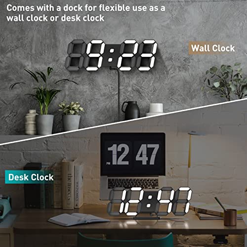 Msaff 3D Led Digital Alarm Clock 9.7" Auto Adjustable Brightness With Remote Control, Wall Clock For Bedroom Living Room, Night Light, 12/24H Display, Date Temperature, Looping Display -Black #TOP1