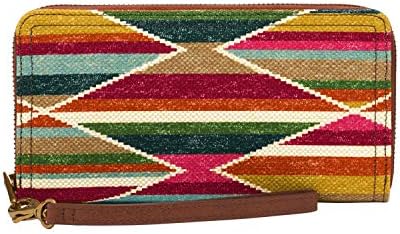 Fossil Women's Logan Fabric Wallet RFID Blocking Zip Around Clutch with Wristlet Strap, Multi