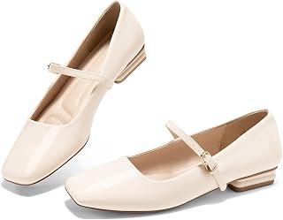 Coutgo Women's Mary Jane Flats Closed Square Toe Ballet Flat Dressy Comfortable Slip on Shoes