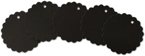 LWR CRAFTS 100 Hang Tags Scalloped Round with Jute Twines 100ft (2, Black)