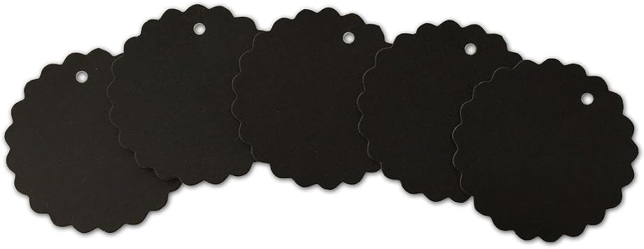 LWR CRAFTS 100 Hang Tags Scalloped Round with Jute Twines 100ft (2, Black)